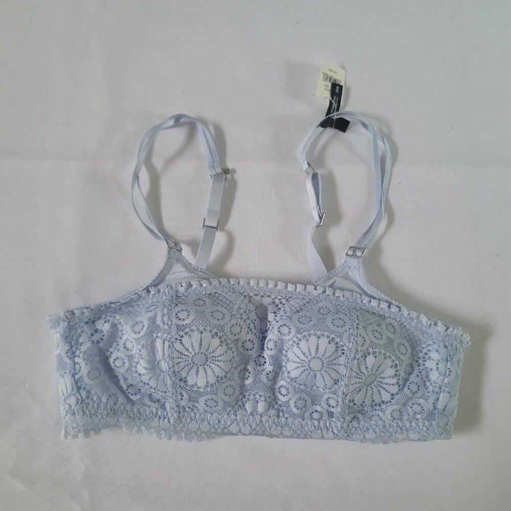 Aerie Real Power Wireless Padded Lace Bra Floral Blue Size 32A